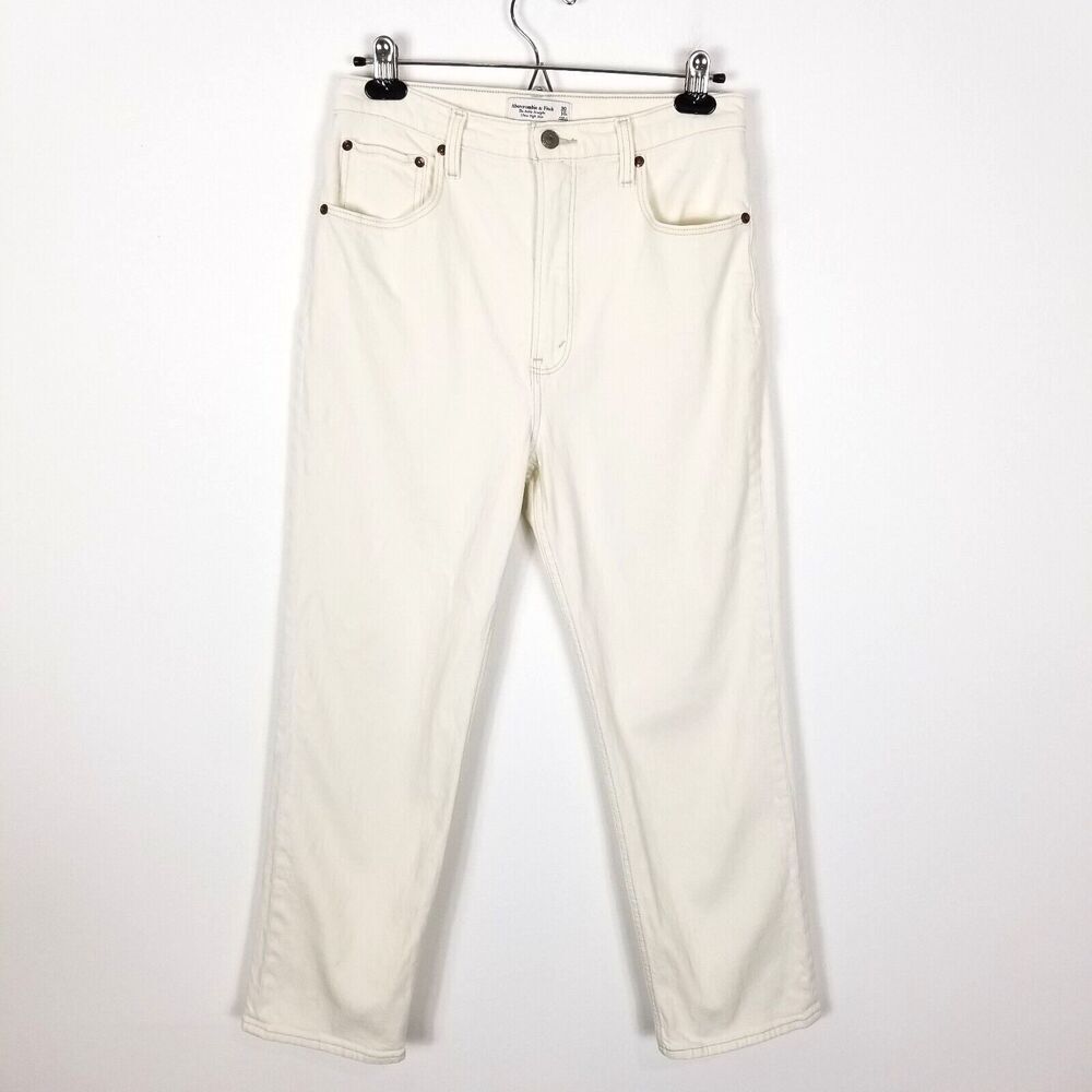 Abercrombie & Fitch Women's Cream Straight Leg Jeans